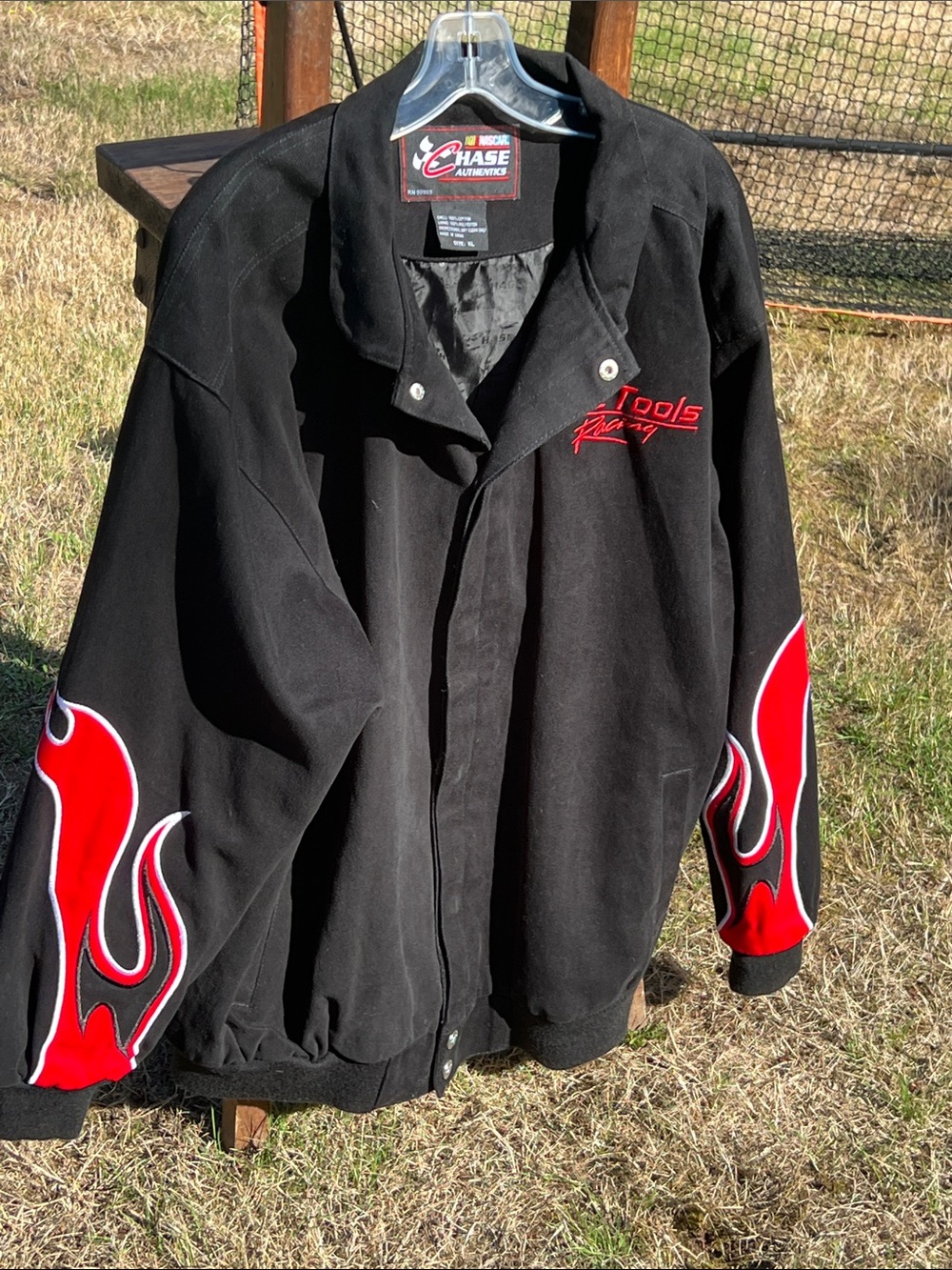 Chase Authentics Black Jacket with Red Flame Sleeves -Mac Tools-NASCAR
